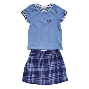 Btween Baby Tee Heart Shirt Skirt Skort Girls 6 Plaid 2 pc Set Academia School